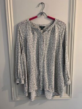 Terra & Sky White Floral V-Neck Long Sleeve Tunic